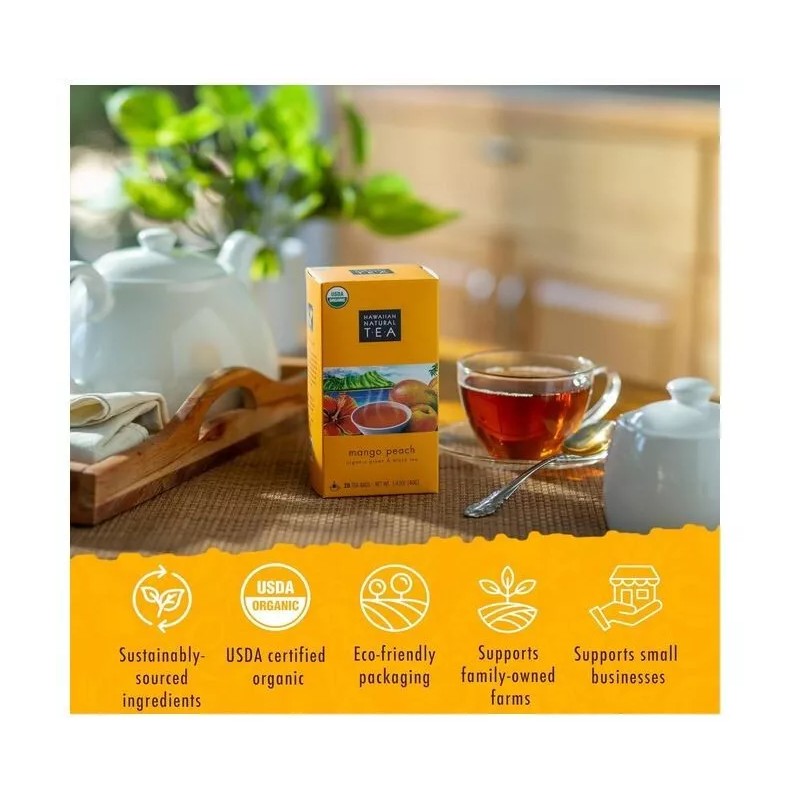 Hawaiian Natural Tea Mango Peach Flavored Organic Tea - Tropical