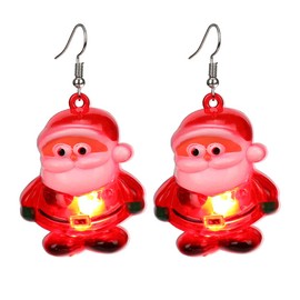 Cute Christmas LED Lights Dangling Hook Earrings for Women Santa Claus Christmas Tree Snowflake Snowman Light Up Dangle Charm Drop Glowing in The Dark Huggie Hook Hoop Earring Stud Fashion Xmas Jewelry Gifts Hypoallergenic (Santa Claus)