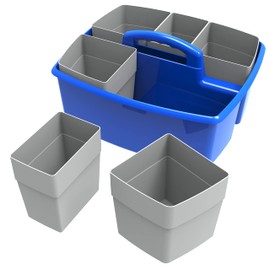 Storex Large Classroom Caddy with Cups, 13 x 11 x 6.575 Inches, Blue, Case of 2 (00985U02C)