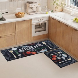 LHHMZ Set of 2 Kitchen Rug Non-Slip Washable Kitchen Rug Kitchen Mat Sets for Kitchen, Hallway, Dining Room and Entrance Area, 43 x 75 cm + 43 x 120 cm