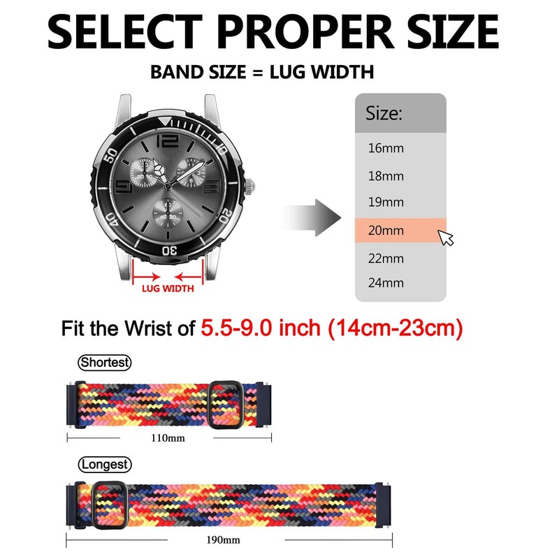 BISONSTRAP 2 Pack Braided Nylon Watch Bands, Upgrade Adjustable Buckle,