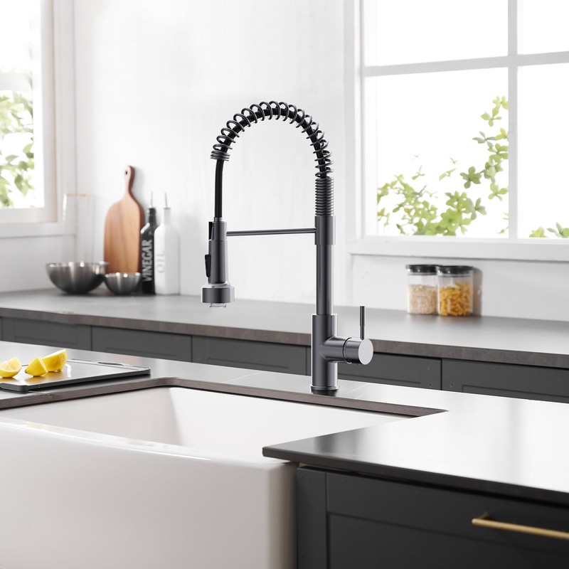 GIMILI Black Stainless Kitchen Faucet with Pull Down Sprayer Single