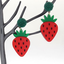 Fun Fruit Dangle Earrings for Women,Acrylic Avocado Strawberry Pitaya Earrings Statement Jewelry Gifts (Strawberry)