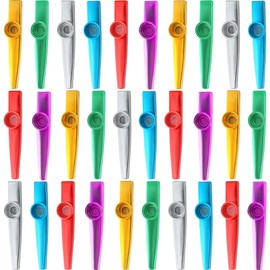 30 Pieces Metal Kazoos Musical Instruments Colorful Metal Kazoo Bulk with Kazoo Flute Diaphragms for Birthday Gift Prize Anniversary Party Favors, 6 Colors