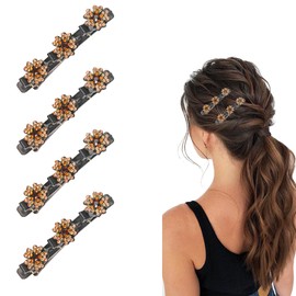 Women’s Sparkling Crystal Stone Braided Hair Clips Butterfly Clips Braided Hair Clips for Ladies and Girls Short Duckbill Clips (Yellow)