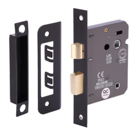 HANDLEZONE® 65mm (2 1/2 inch) Black Matt Bathroom Lock for Internal Timber Doors, Thumbturn Locking, Reversible Latch, CE & UKCA Approved - Fire Rated