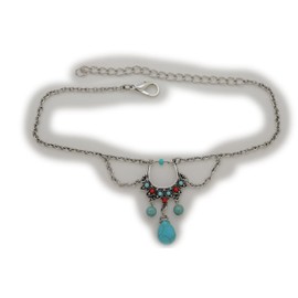 Women Western Jewelry Boot Bracelet Turquoise Blue Beads Charm Silver Metal Chain Shoe Bohemian