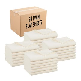 Arkwright Bulk Twin Flat Sheets - Case of 24 - Soft Brushed Microfiber Hypoallergenic Top Sheet only with Wrinkle Resistant, Bedding Essentials for Hosts and Hotels, Ivory