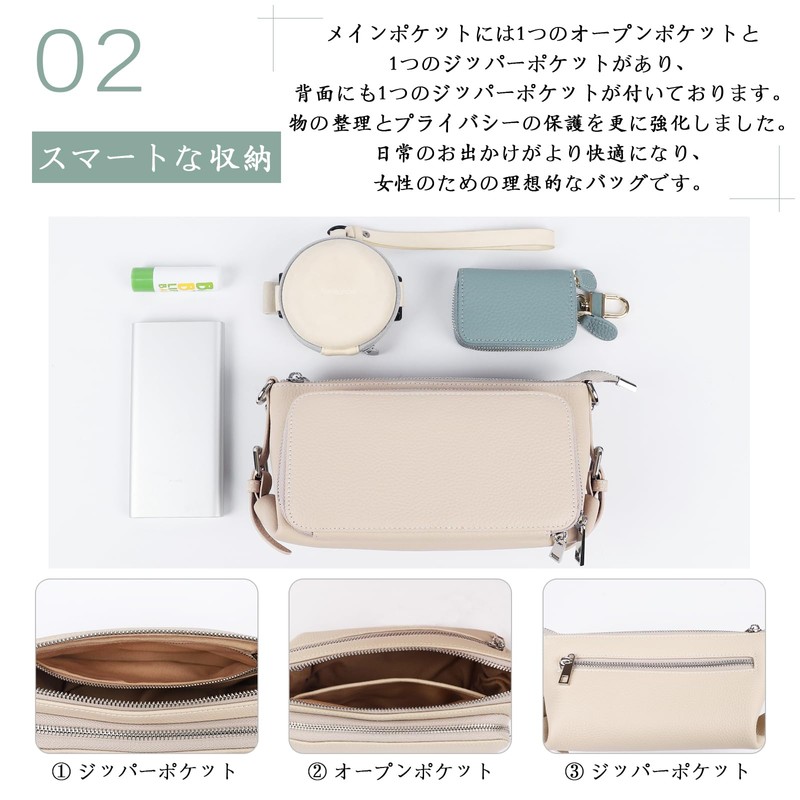 MFFOR Women's Shoulder Bag, Genuine Leather, 2-Way Wallet Pochette, Smartphone