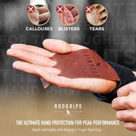 RooGrips 2 Finger Premium Leather Hand Grips for Gymnastic Bars, Cross Fit, Gym & Home Workouts, Pull Up Bars & Weightlifting - The Most Durable Palm Guard from Rips and Blisters. Size Small.