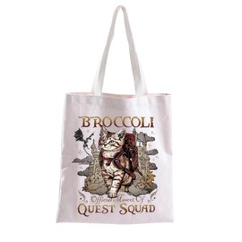 AKTAP Quest Fantasy Squad Brokkoli-Katzen-Tragetasche Quest Squad Geschenk FW Canvas Schultertasche Brokkoli Katze Handtasche Geschenk für Buch-Fantasy-Liebhaber, B Q Squad Tote-py2, 28*7INCHE