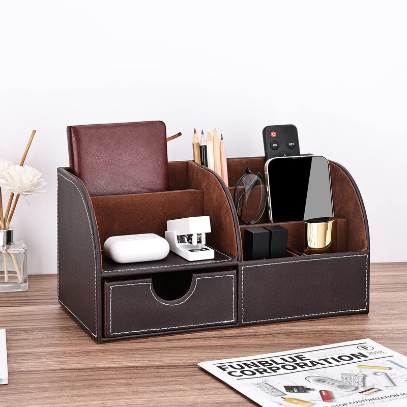 Kingfom™ 7 Desk Organiser, Storage Compartment, Multifunctional Functional, Faux Leather