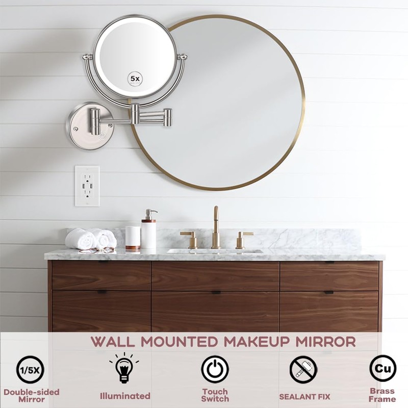 RECKODOR Bathroom Magnifying Makeup Mirror Wall Mounted with Light, Hardwired