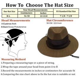 Women's Summer Straw Sun Hat, Wide Brim UV Protection, Panama Fedora, Mesh Crown, Beach Hat (US, Alpha, Medium, Large, Coffee)