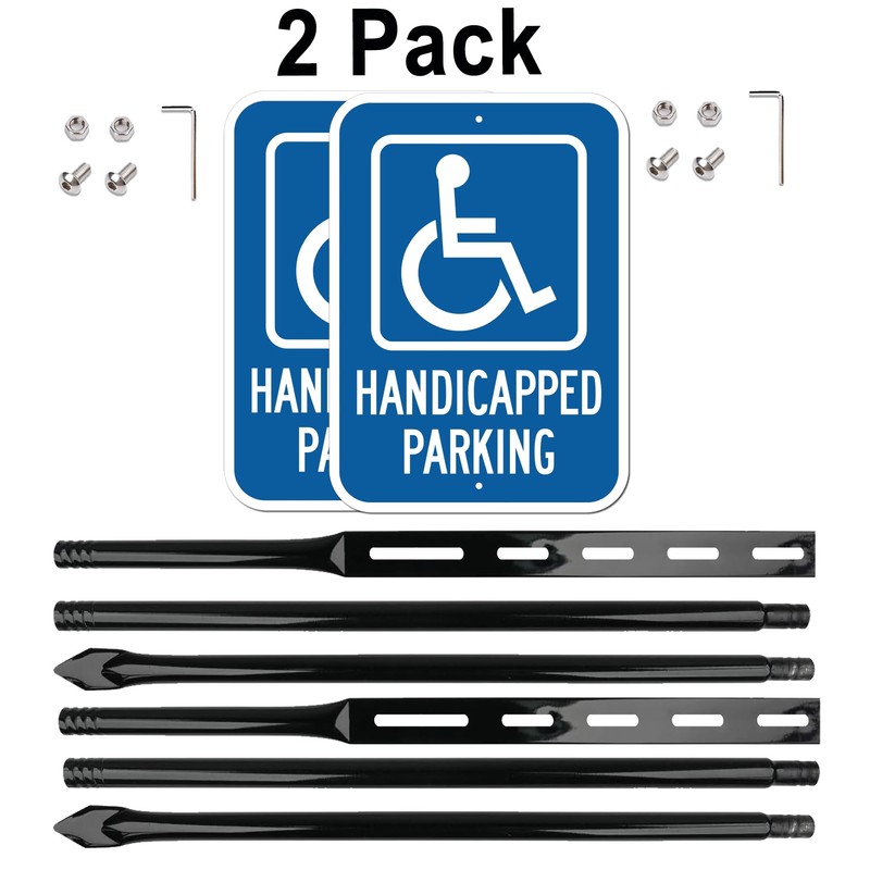 2Pack Reserved Handicap Parking Sign with 54 Inch Heavy Duty