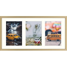 Golden State Art, 7x14 Metal Frame for Three 4x6 Picture - Gold Aluminum, 3-Opening Ivory Mat Color - Portrait or Landscape Wall Mounting - Sturdy and Easy to Install - Real Glass Front (Gold)