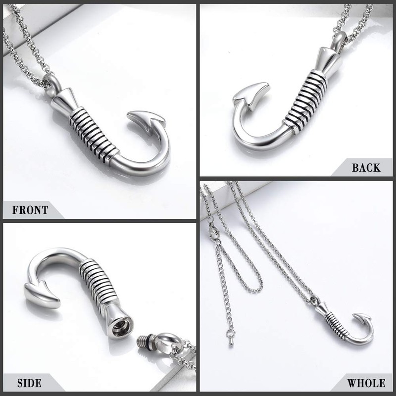 Hearbeingt Fish Hook Cremation Jewelry for Ashes, Memorial Urn Necklace
