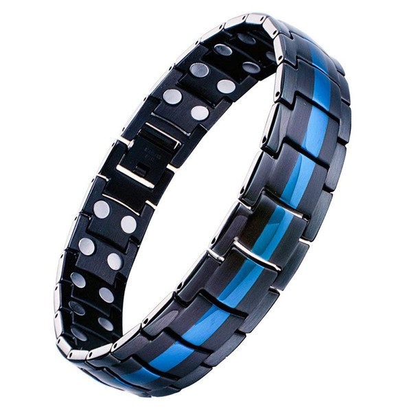 Jeracol Men's Magnetic Therapy Wristband - Double-Strength Magnet - Blue and Black - Health Link for Arthritis Pain Relief, with Removal Tool and Elegant Gift Box