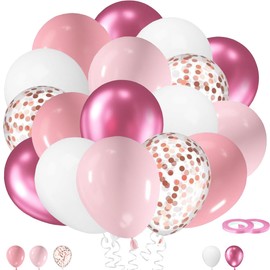 Pack of 60 Balloons Green White Gold Balloons, Metallic Green Balloons for Christening Children Nursery Jungle Party Decoration Safari Birthday Decoration (Pink White)