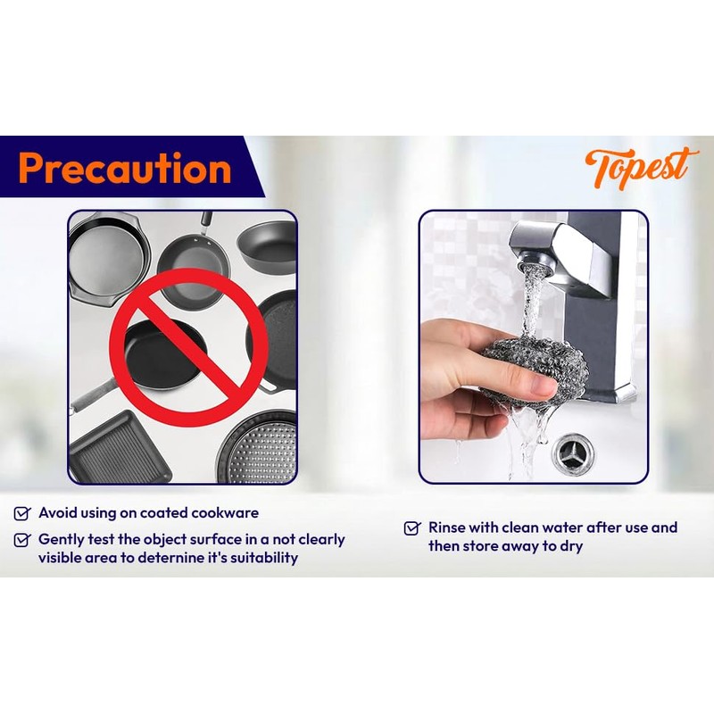 Topest Stainless Steel Scourer |12 Pack | Dish Washing Up