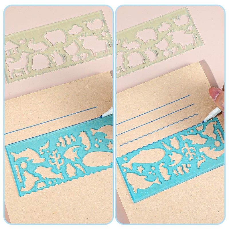 Ymapinc 4Pcs Kids Stencils for Drawing, Clear Ruler Animal-Shaped Stencils