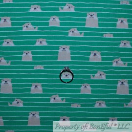 Michael Miller Fabrics BonEful FABRIC FQ Cotton Quilt Green White Stripe Sea Otter Pup Kid US Face Mask