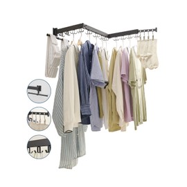 JOOM Clothes Drying Rack Wall Mounted,Folding Clothes Drying Rack,Retractable,Collapsible(Tri-Fold,Upgrade Hook),Wall Mounted Drying Rack for Laundry Balcony Bathroom (Black)