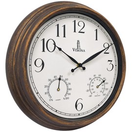 Outdoor Clocks for Patio Waterproof with Thermometer - 14 inch Indoor Outdoor Clock with Temperature and Humidity - Weatherproof, Accurate & Easy to Read Wall Clock for Pool, Patio, Garden &Home Decor