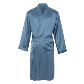 COLD POSH Men's Real Silk Robe Luxury Lightweight Bathrobe for Men Long Sleeve Mulberry Silk Sleepwear,Cyan,3XL