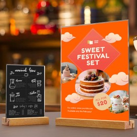 YEEON Acrylic Sign Holder with Wooden Base, Desktop Display Stand (4x6 6Pack)