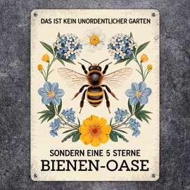 Bee with Flowers "Das ist kein Unordentlicher Garten" Metal Sign XXL in 28 x 38 cm Funny Bee Sign for Garden Lovers