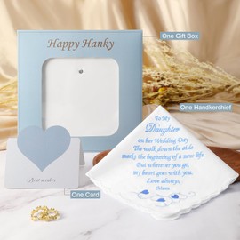 HOULIFE Embroidered Wedding Handkerchiefs, Something Blue Handkerchief Wedding Gift for Bride Groom, Bridal Keepsake Hankie (To My Daughter)