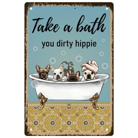 CREATCABIN Metal Sign, Take A bath You Dirty Hippie, Vintage Plaque, Dogs Bathing, 8x12 Inch