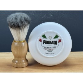 PRORASO Shaving Soap White Bowl Jar For Sensitive Skin Green Tea 150ml Brush Set