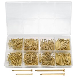 720 Pieces Nails Wall, Flat Head Nails, Picture Nails Hanging, Wall Nails, Hardware Nail Assortment Set for Picture Frame, Woodworking, Picture Frame Mirrors Nails (Gold)