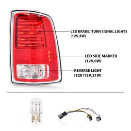 CROSSDESIGN LED Tail Light Assembly w/Bulbs Chrome Right Passenger Side Compatible with Dodge Ram 1500 2013-2018 / Fits Dodge Ram 2500 3500 2014-2018 / Fits 1500 Classic 2019-2022