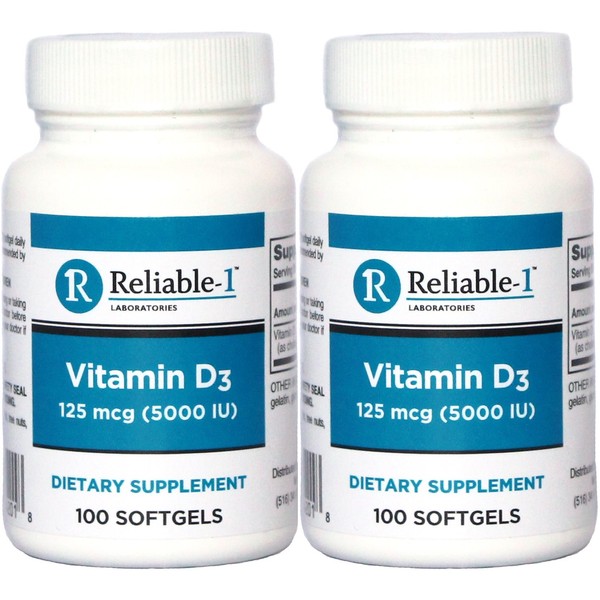 Vitamin D3 High Potency 5000 IU 100 Softgels per Bottle Pack of 2