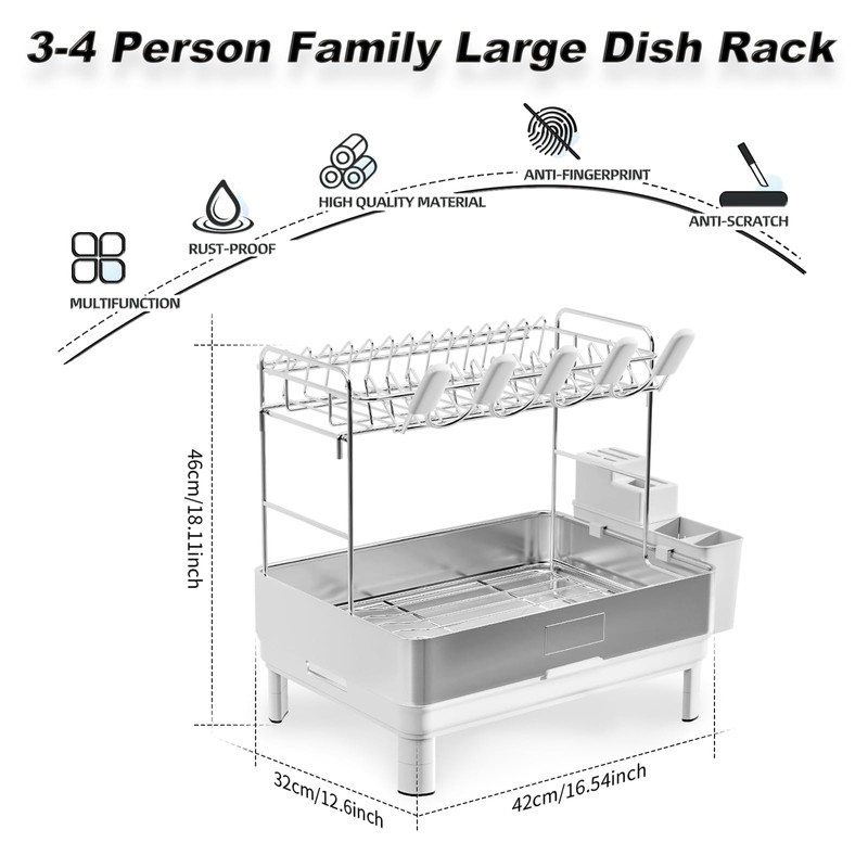 Ewaiira Large Dish Drying Rack, 304 Stainless Steel Dish Racks
