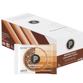 Protein Puck Plant Based Bars | Snacks with Vegan Protein | 16 Count | 2.25 oz Single Serve | Gluten Free, Non Dairy, Kosher Certified Non GMO Premium Healthy Bars | Cocoa Peanut Fusion