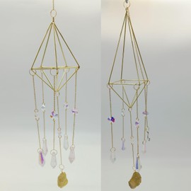 Paquete de 2 prismas de vidrio para colgar en ventanas, kit de atrapasoles para interiores, decoración iridiscente, campana de viento, lámpara de aire para plantas, regalo para el sol (cuadrado largo