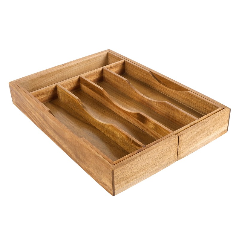 oridom Expandable Acacia Kitchen Drawer Organizer for Cutlery and Utensils,