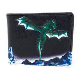 Shag Wear Medieval Dragon Men's and Teen Boy's Billfold Wallet Vegan Faux Leather Black