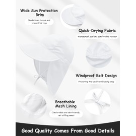 ZURLEFY White Baby Sun Hat Girls, UPF 50+ Toddler Summer Beach Hat, Swim Caps with Neck Flap for Infant Traveling Hat (67-01S)
