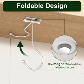 Josmimic Modern Banana Hanger Hook Under Cabinet: Adhesive Banana Holder, Foldable with Magnets When Not in Use, Under Counter Banana Hook, Stainless, Hold 13 LB, Silver, 2 Pack