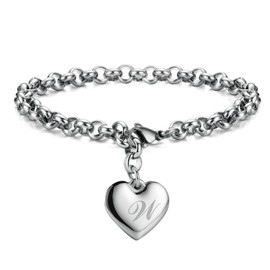 Monily Initial Charm Bracelets for Women Stainless Steel Charm Bracelets for Women Letters W Alphabet Heart Bracelet Jewelry Gifts for Women