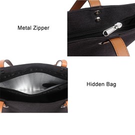 Wine Shopping Bag, Canvas Wine Purse with Hidden Dispenser, Insulated Large Wine Carrier Bag, Portable Wine Output Bag for Beach, Travel, Concert, Camping, Picnic, Black