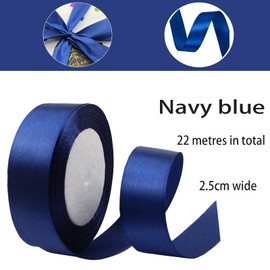 Satin Ribbon Navy Blue 25 mm, 22 m Decoration for Presents, Gift Ribbon, Wide Bow Ribbon, Fabric Ribbon for Dress, Wedding, Christening and Birthday Gifts, Decorative Ribbon for Gift Packaging