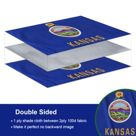 SYII Bandera del estado de Kansas de 3 x 5 pies, 3 capas de doble cara con 2 ojales de latón y cabecera de lona, poliéster resistente de colores vivos para exteriores