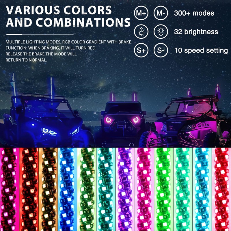 DREAMIZER 2pcs 1FT Whip Lights LED Whip Lights for UTV