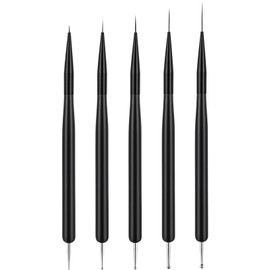 BUTBU Pack of 5 Nail Art Brushes, Double End Nail Art Liner Brush, Nail Design Brush, Painting Art Design Brush Set, Nail Dotting Drawing Tool for Long Lines, Thin Details (Black)